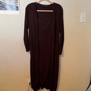 Boohoo Brown Sleeveless dress with matching Long Sleeve Cardigan